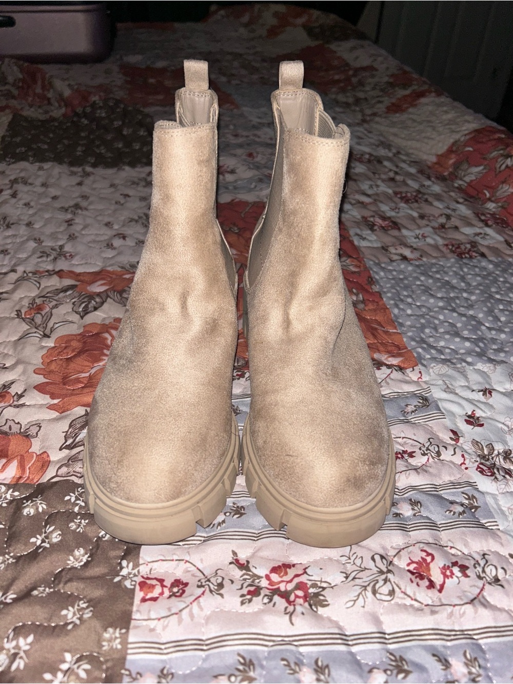 Chelsea Lug Sole Ankle Boots in Beige